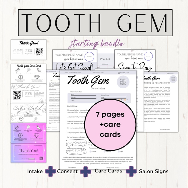 Tooth Gem Business Starter Kit Tooth Gem Consent Form Tooth Gem Client Intake Teeth Jewelry Business Gem Care Card Tooth Gem Business Bundle