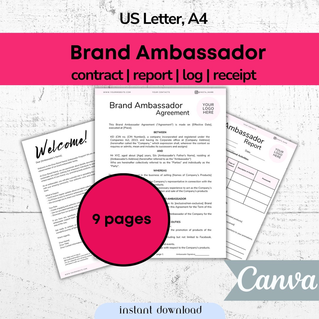 Brand Ambassador Contract Editable Template Brand Ambassador Etsy