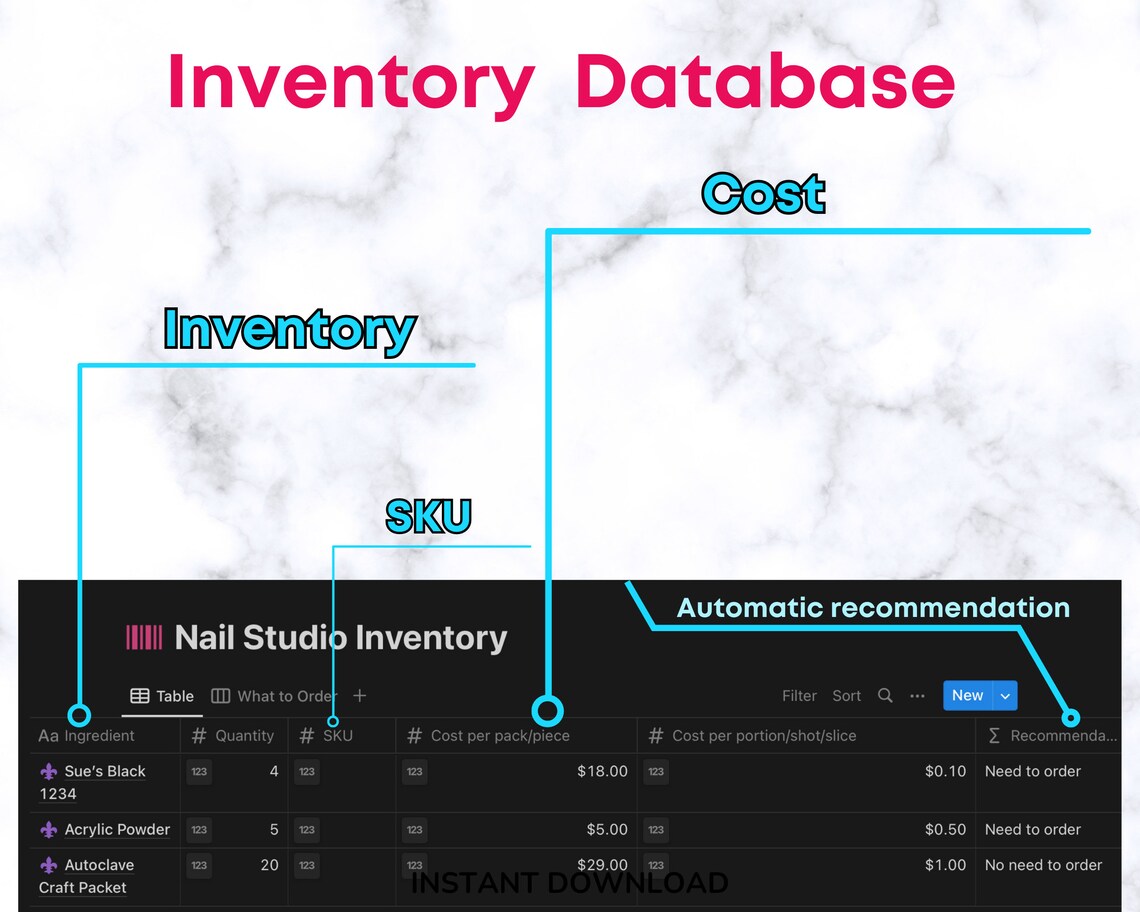 Notion Template Nail Business Inventory Nail Studio Notion Dashboard