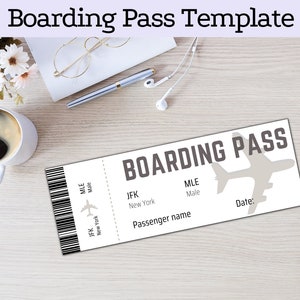 Plantilla de tarjeta de embarque editable Boleto de avión imprimible Canva Tarjeta de embarque Viaje sorpresa Boleto de embarque DIY Regalo personalizado para su bricolaje