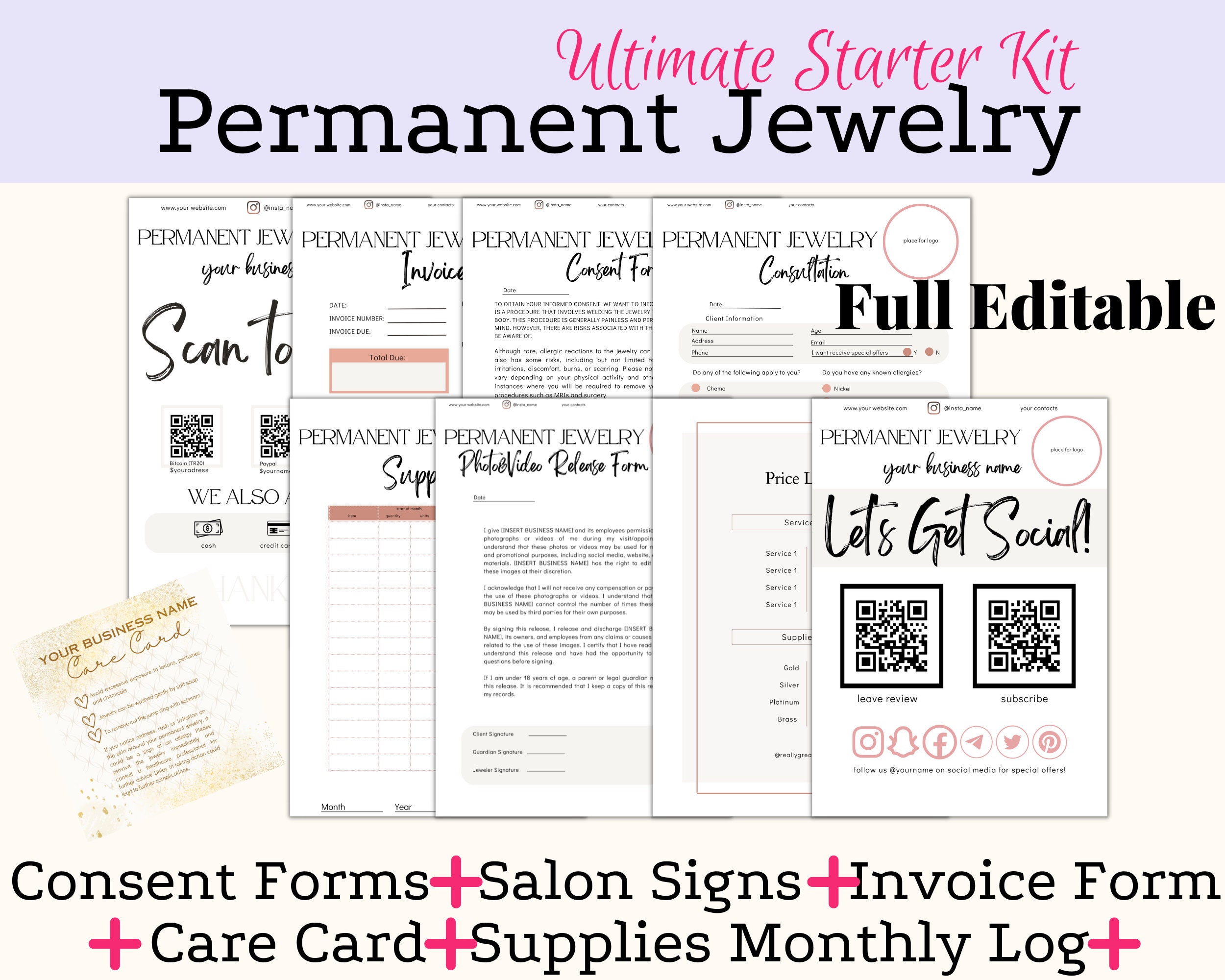 Permanent Jewelry Business Starter Kit Permanent Jewelry Consent Forms