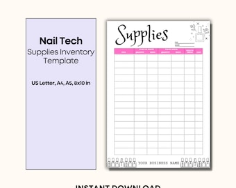 Nail Salon Forms Editable Inventory Management Form Shellac Inventory Tracker Nail Tech Editable Inventory Tracker Supplies Inventory Log