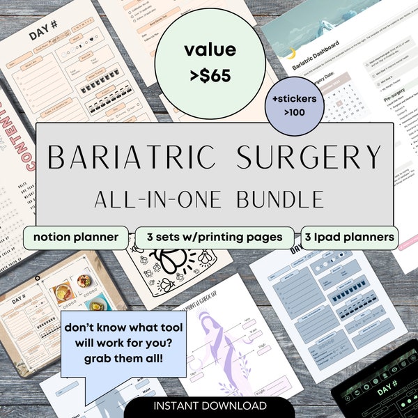 Bariatric Surgery Bundle Bariatric Digital Planner Gastric Bypass Gastric Sleeve Tracker Weight Loss Vsg Journal Weight Loss Notion