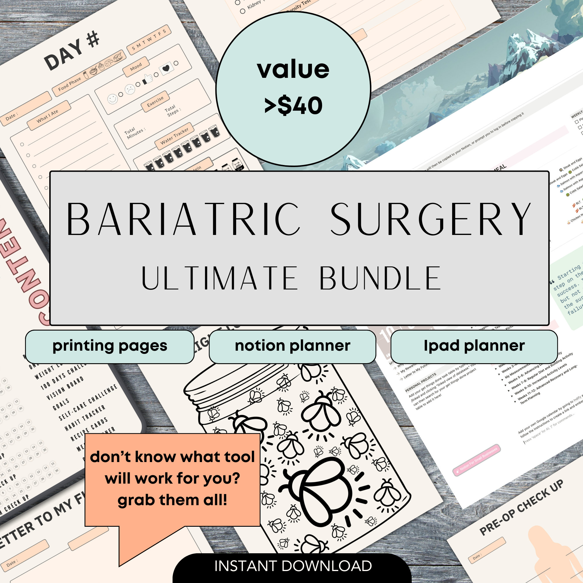 Ultimate Bariatric Bundle Bariatric Surgery Gastric Bypass Gastric Sleeve Tracker Weight Loss VSG Food Journal Printable Weight Loss Notion