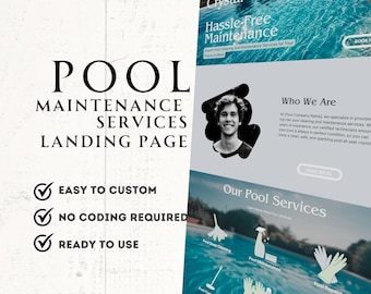 Pool Cleaning Service Website Template: Canva Landing Page (Digital Download)