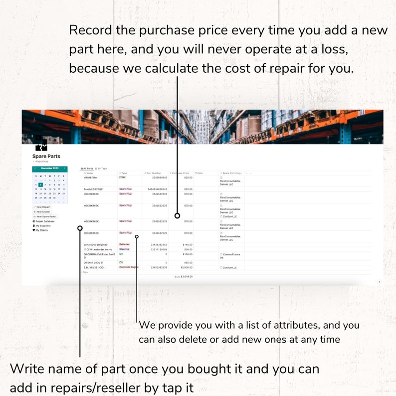 DIY car repair cost tracker
Indie auto workshop Notion templates
Car repair shop budgeting tools
Notion for vehicle maintenance
Notion car flip profit tracker
Small auto workshop business 

"Car parts cost management in Notion"