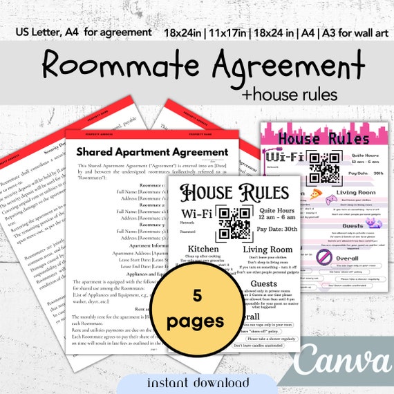 Roommate Agreement Roommate Contract Dorm Rules Essential Roommate  Agreement Template Sorority Dorm Essentials College Preppy Co-living - Etsy