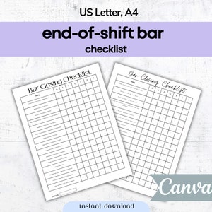 Bar Cleaning Checklist Bar Closing Log Cleaning Chore List Bar Cleaning log Bartender Checklist Template Bartender SOP Printable PDF Canva
