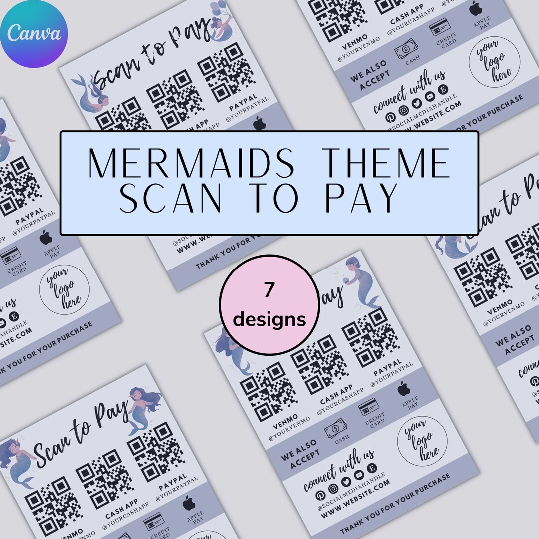 Aesthetics Scan to Pay Sign Template Mermaid Sign Printable Small