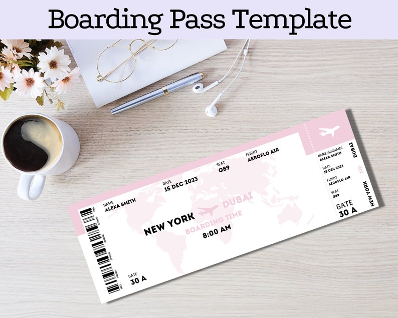 Editable Boarding Pass Template Printable Airline Ticket Canva Boarding ...