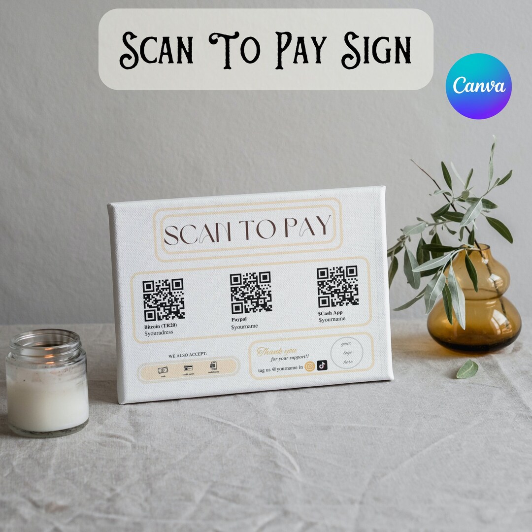 Retro Payment Sign Scan to Pay Template Sign Album Printable Editable