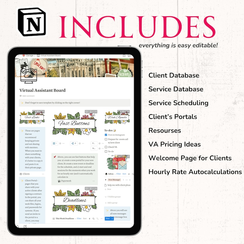 Virtual Assistant Notion Client Portal Customer Support Virtual Assistant Toolkit Virtual Assistant Website Notion VA Templates VA Website