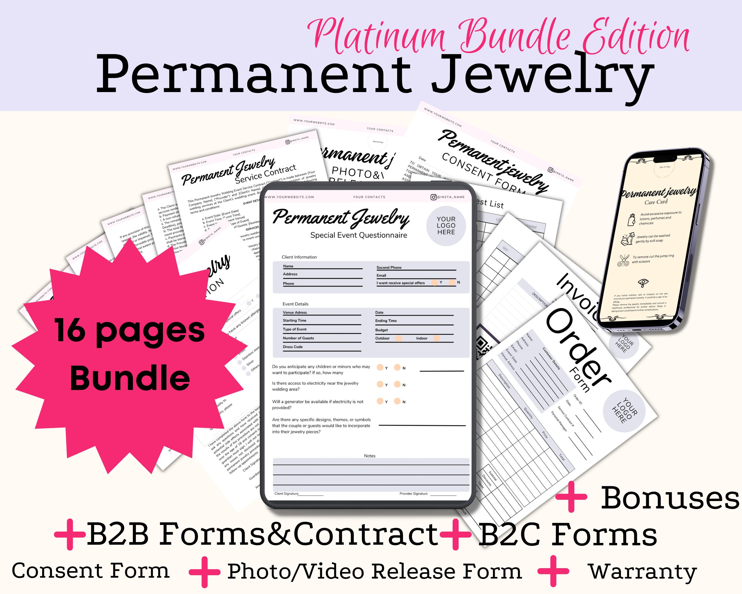 Permanent Jewelry Starter Kit Permanent Jewelry Waiver Permanent Jewelry Bundle Permanent