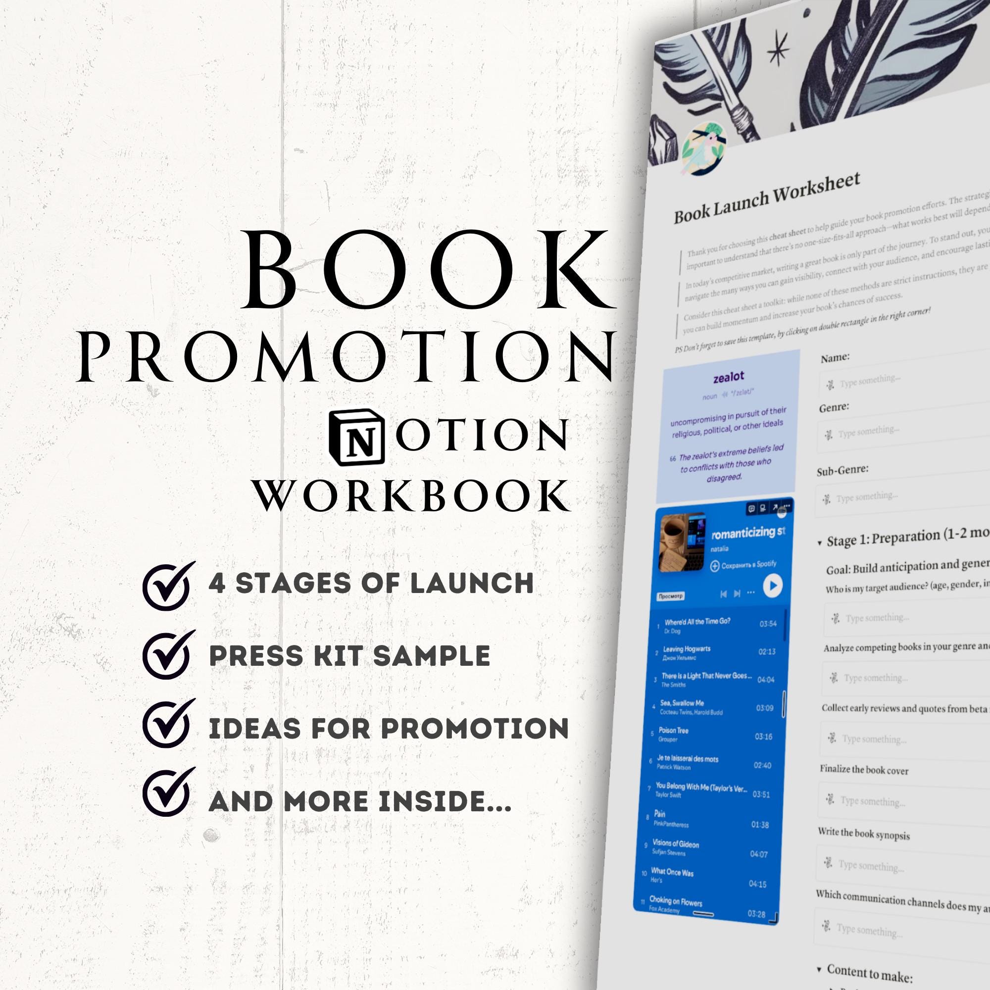 Book Promotion Workbook Notion Template Writer Promote Book Marketing ...