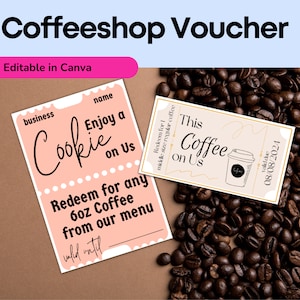 Coffee Voucher Drink Tickets Coffeeshop Promotion Printable Drink On Us Voucher DIY Coffee Ticket Template Done For You Promo Voucher