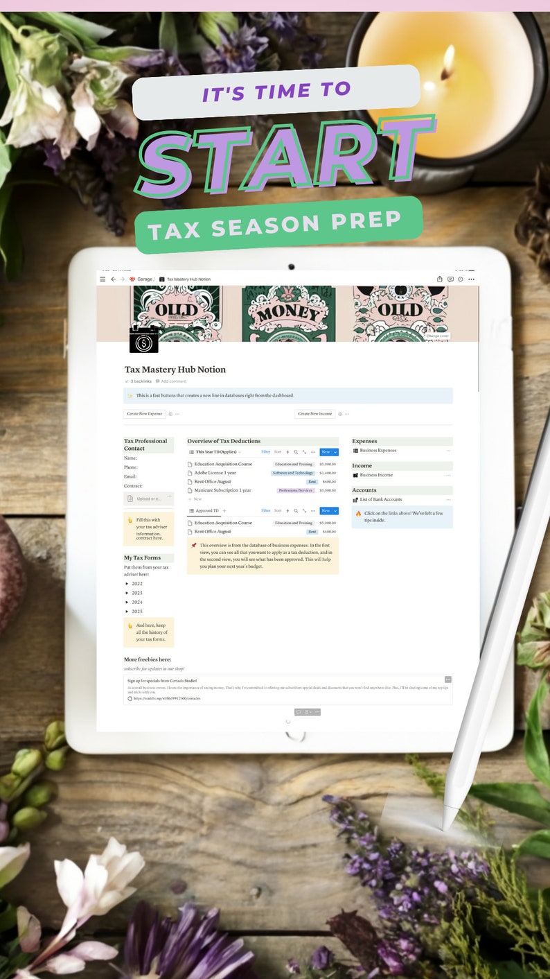 Tax Deduction Tracker Tax Return Binder Tax Return Notion Template Tax Return Organizer Maximize Tax Return Tool Business Cashflow Tracking Tax Planner Tax Spreadsheet