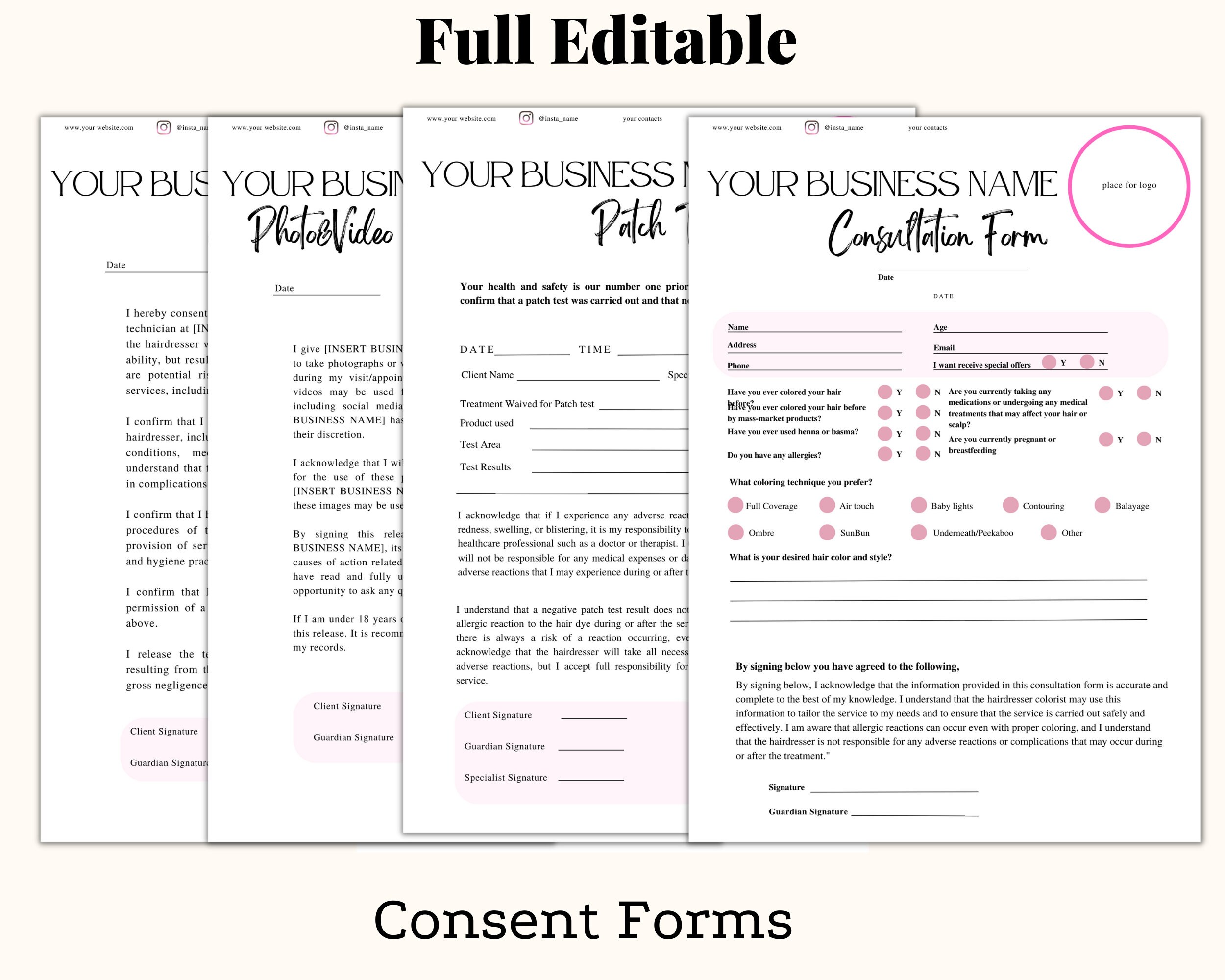 Hairdresser Consent Form Hair Client Record Form Test Patch Color ...