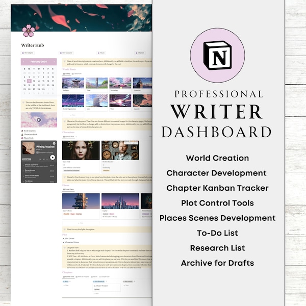 Notion Template for Writer Gift Plot Structure World Creation System for Writer Organizer Novel Planning Writing Hub Character Development