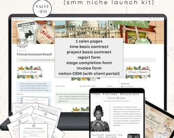 Social Media Virtual Assistant Starter Kit Virtual Assistant Notion Dashboard Notion Client Portal Independent Virtual Assistant Contract