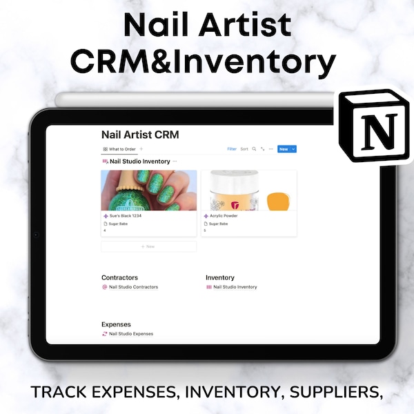 Notion Template Nail Business Inventory Nail Studio Notion Dashboard Nail Artist CRM Notion Template Nail Tech Inventory Tracker iPad Budget