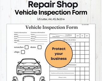Vehicle Inspection Form Car Checking Mechanic Intake Form Repair Shop Client Intake Form Vehicle Condition Report Car Repair Business