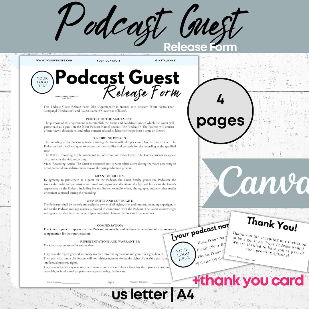 Podcast Agreement Podcast Guest Release Form Podcast Branding Template Podcast Agreement Podcast Guest Release Form Podcast Branding Template