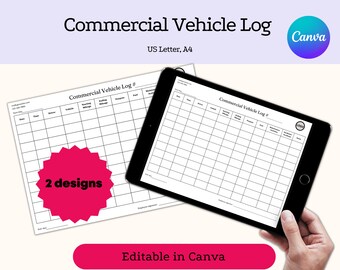 Commercial Vehicle Log Form Vehicle Logbook Vehicle Usage Record Vehicle Inspection Form Vehicle Mileage Log Car Tracking Record Canva