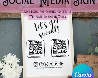 Modèle de plaque sur les réseaux sociaux Plaque de code QR Plaque modifiable pour petite entreprise Plaque imprimable Instagram Facebook Follow Us Sign Laissez-nous un avis