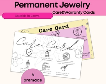 Permanent Jewelry Care Card Bundle Permanent Jewelry Business Bundle Warranty Card Template Permanent Jewelry Business Starter Documents