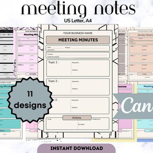 Meeting Minutes US Letter Printable Meeting Notes Template Digital Meeting Notes Business Meeting Agenda Printable Project Meeting Notes Meeting Notes Template US Letter Printable Agenda Digital Download for Project Planning Business Meetings Team Organization Girly Aesthetic
