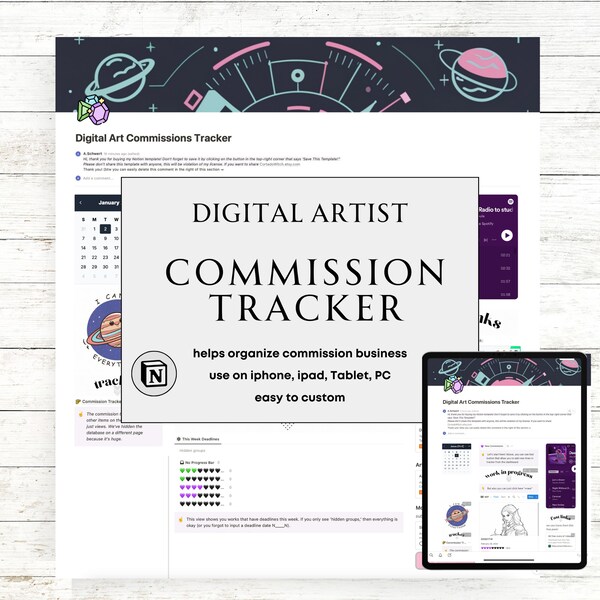 Art Commission Tracker Template Notion Artist Organizer Art Commissions Artist Tracker Business Planners For Artists Art Business Tracker