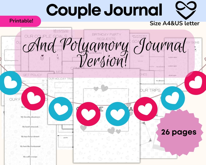 Couple Journal Couple Planner Polyamory Journal  Gender-neutral Instant Planner Queer Gift For Them They Download PDF US Letter polyamorous couple gay lesbian polygamy journal