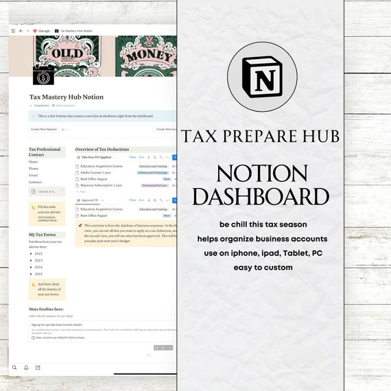 Notion Tax Planner Template: Tax Deduction Tracker (Digital Download)