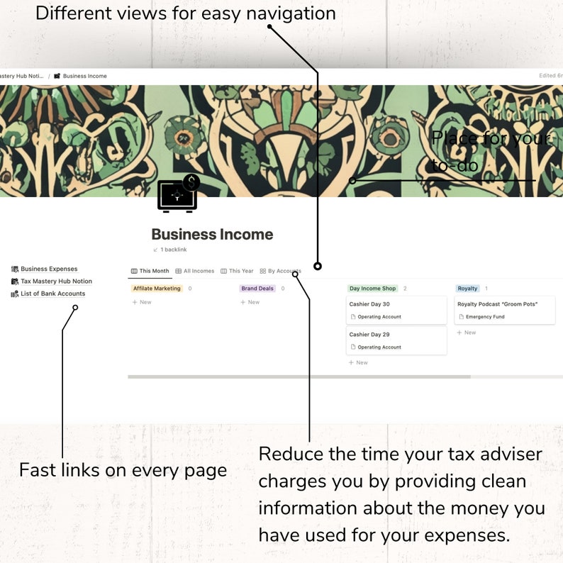 Tax Deduction Tracker Tax Return Binder Tax Return Notion Template Tax