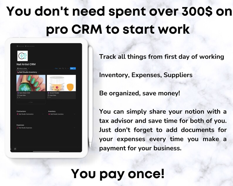 Notion Template Nail Business Inventory Nail Studio Notion Dashboard