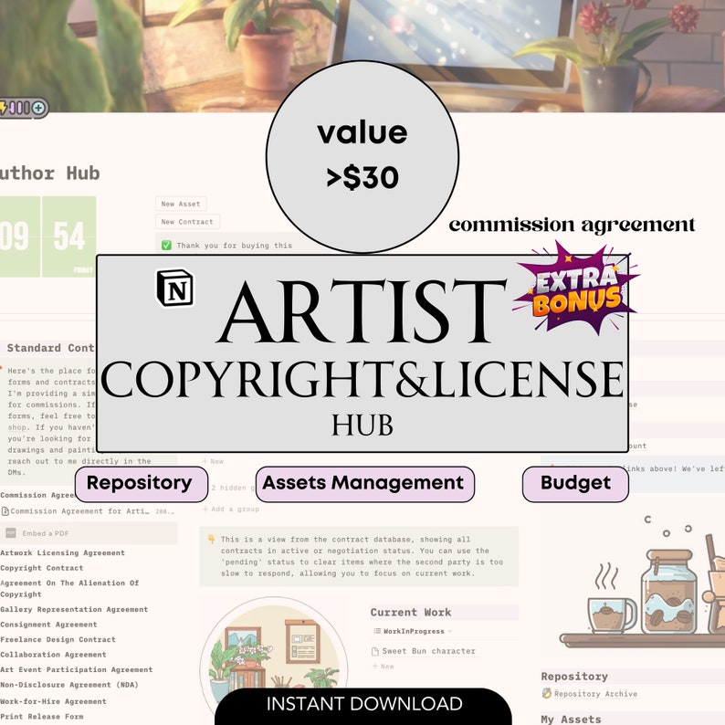 Artist Business Organizer Art Commission Form Copyright and License Tracker Creative Freelancer Toolkit Digital Asset Management for Artists