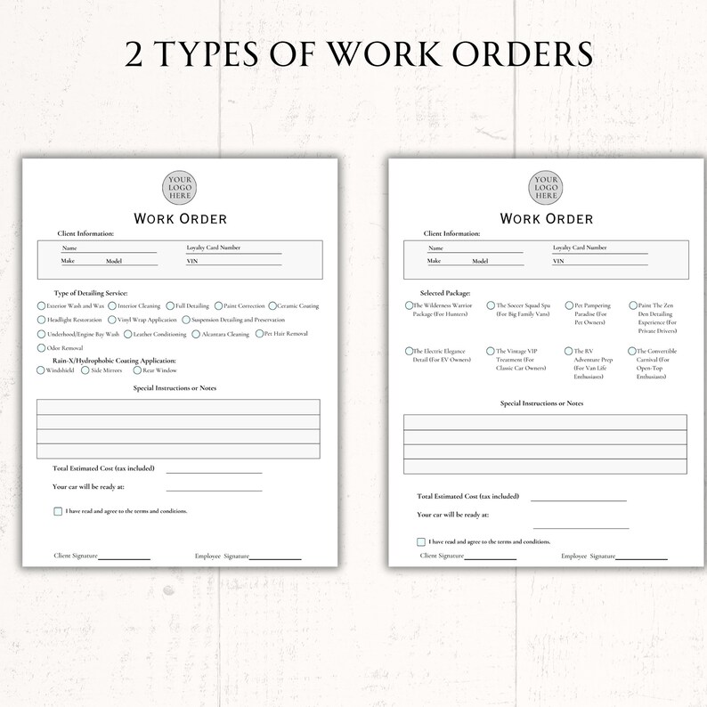 Car Detailing Premium Forms Vehicle Detailing Pricing Form Auto Detailing Business Work Order Template Professional Car Wash Forms Car Care