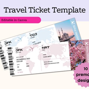 Modèle de carte d'embarquement modifiable Billet d'avion imprimable Carte d'embarquement Canva Billet d'embarquement surprise, cadeau personnalisé pour elle