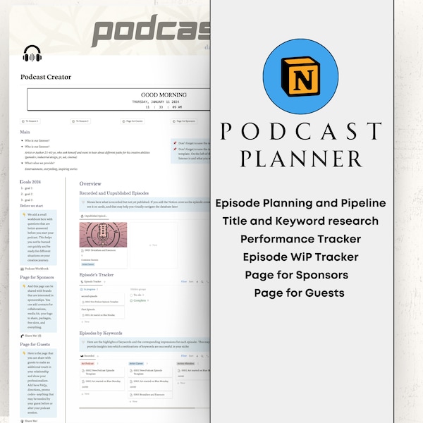 Podcast Planner Notion Template for Podcast Creators Podcast kit EDITABLE Podcast Template Content Calendar Podcasting Best Practices