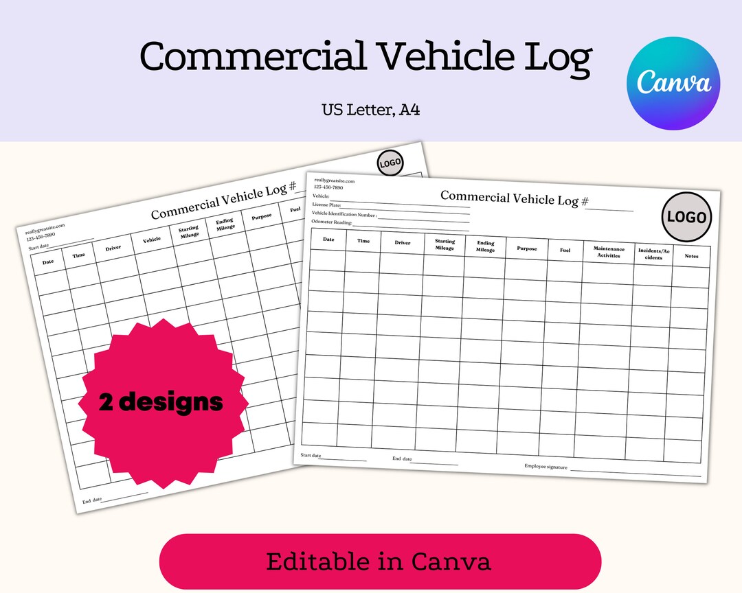 Commercial Vehicle Log Template Vehicle Logbook Vehicle Usage Record