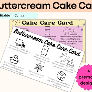 Cake Care Card Bundle Buttercream Cake Card Template Bakery Business Card Baking Thank You Card Small Business Template Care Cake Business