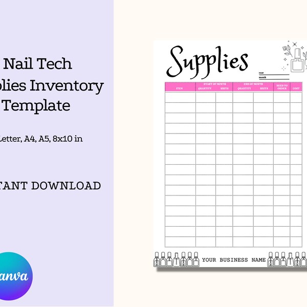 Nail Salon Inventory Etsy