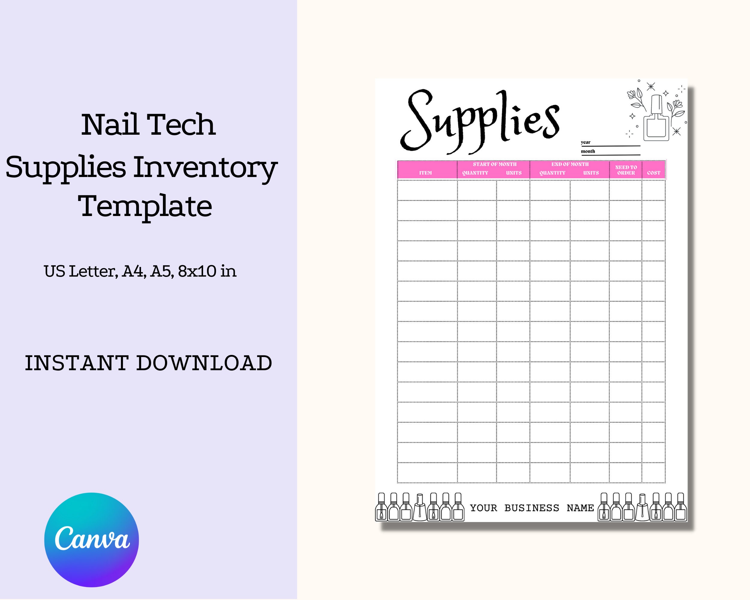 Nail Salon Forms Editable Inventory Management Form Shellac Inventory Nail Salon Forms Editable Inventory Management Form Shellac Inventory