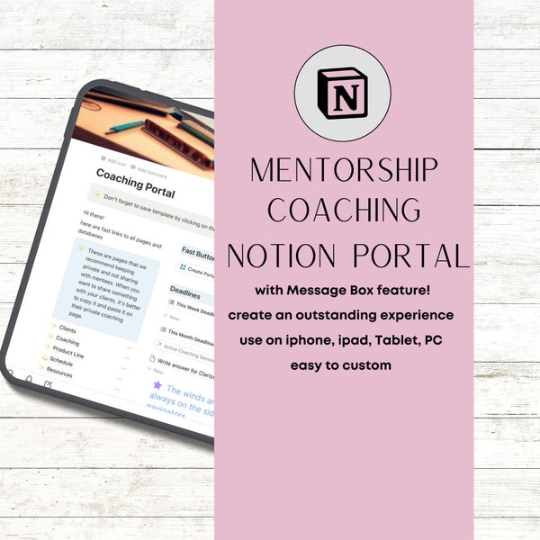 Mentorship Coaching Portal Mentorship Coaching Notion Template Coaching Resources Notion Coaching Client Portal Coaching Client Management