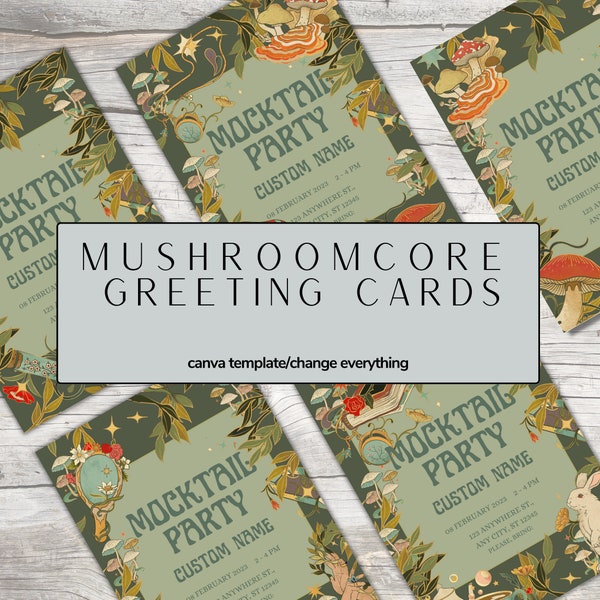 Fairy Party Invitation Green Greeting Card Moth Thank You Card Mushrooms Evite 5x7 Green Stationery Forest Wedding Fairy Party