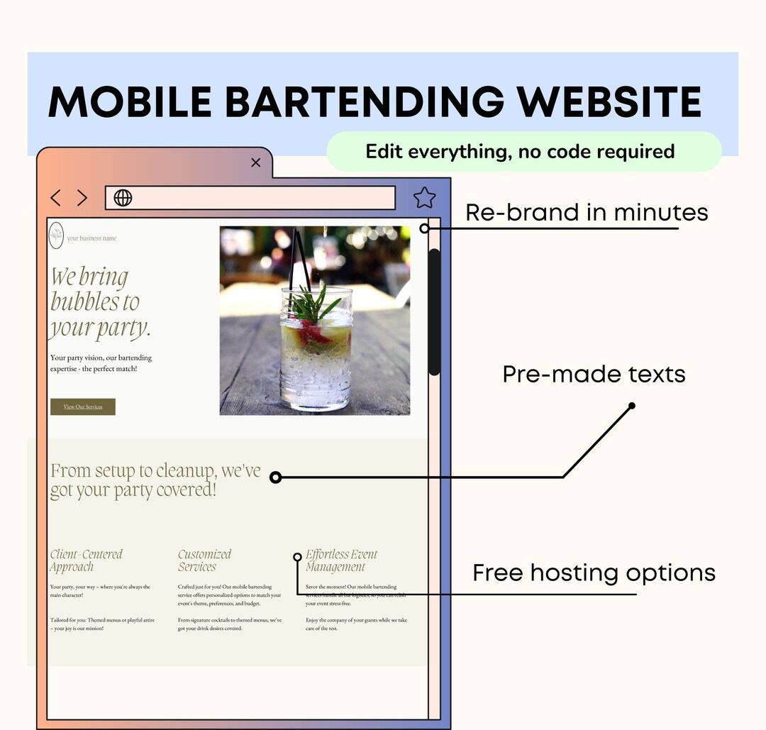 Mobile Bartending Landing Page Mobile Bar site Template Done for You