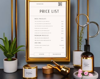Permanent Jewelry Price List Template, Minimalist Style (Digital Download)