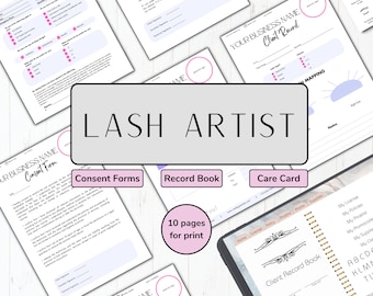 Lash Klient Datenbuch: Einverständniserklärung, bearbeitbarer Planer (Digitaler Download)