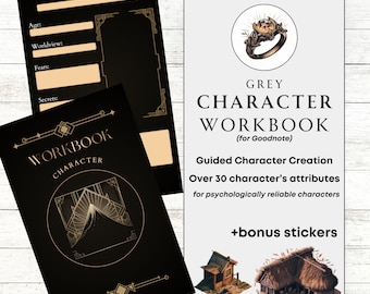 Guided Character Workbook Goodnotes PDF Protagonist Worksheet Guided Character Sheet Fantasy World Stickers Bundle Novel World Map Stickers