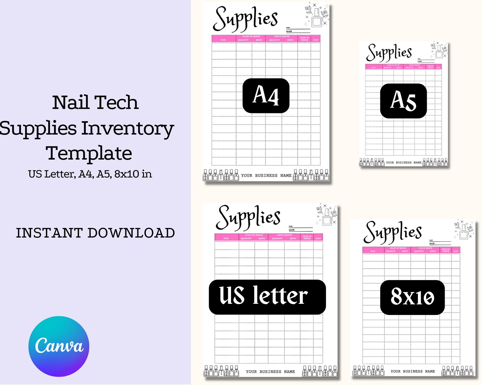 Nail Salon Forms Editable Inventory Management Form Shellac - Etsy